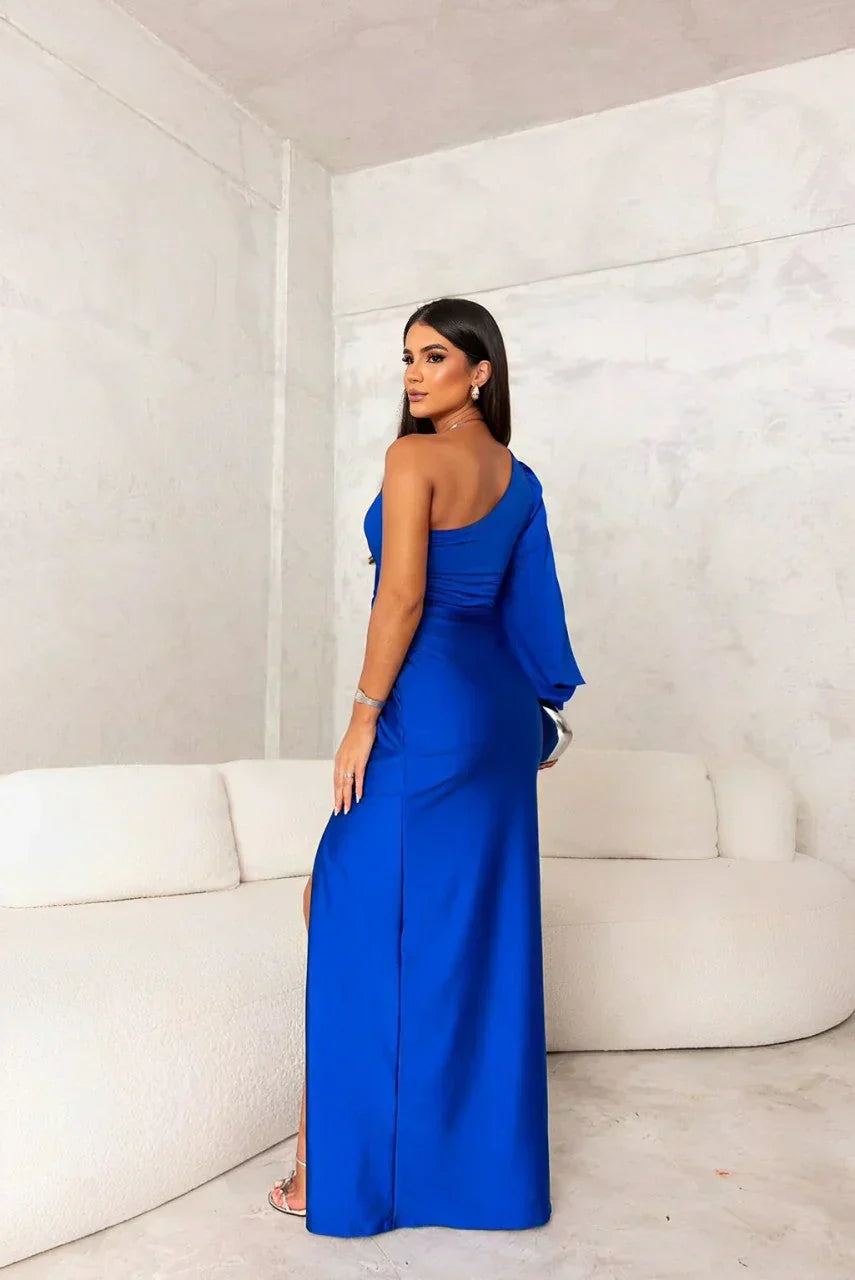 One-Shoulder Maxi Dress with Split Wedding Guest for Women