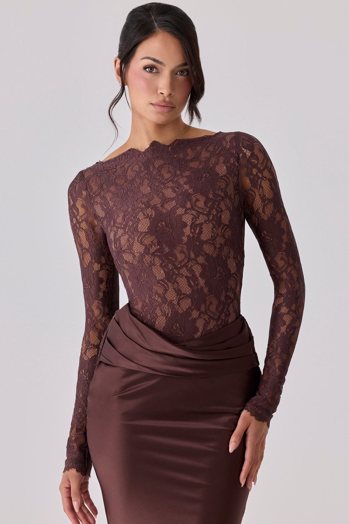 Boat Neck Long Sleeve Lace Maxi Dress for Women - View 3