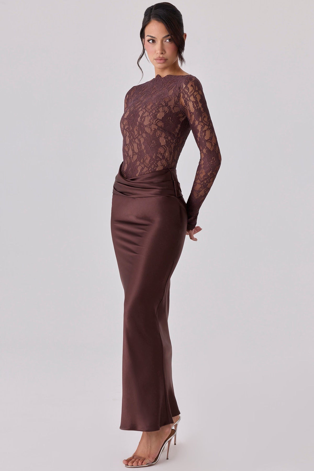 Boat Neck Long Sleeve Lace Maxi Dress for Women - View 4