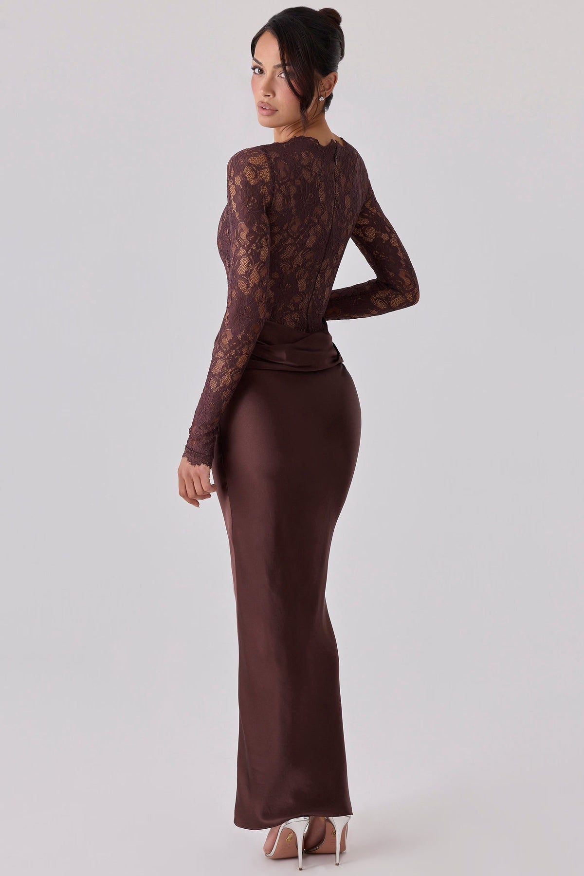 Boat Neck Long Sleeve Lace Maxi Dress for Women - View 5
