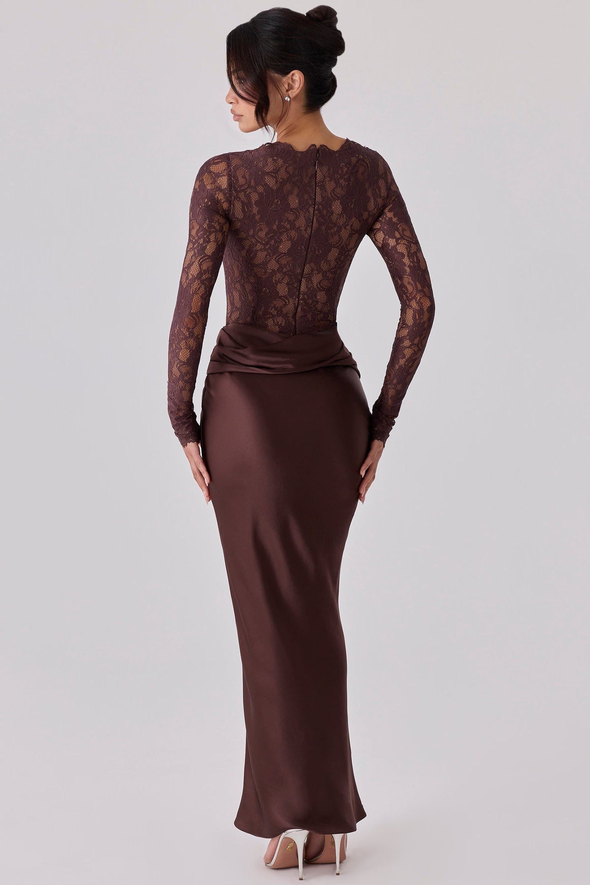 Boat Neck Long Sleeve Lace Maxi Dress for Women - View 6