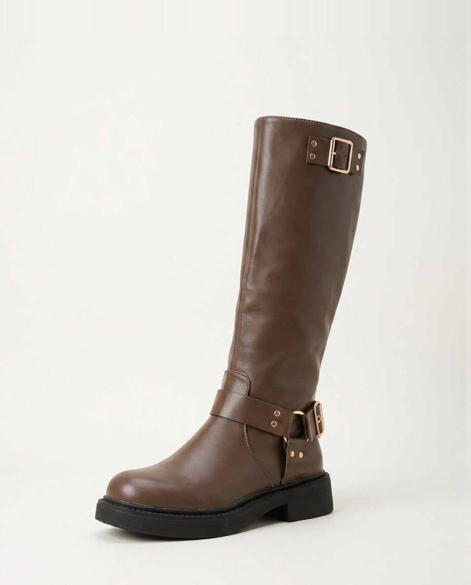 Buckle Harness Knee High Block Heel Boots for Women - View 11