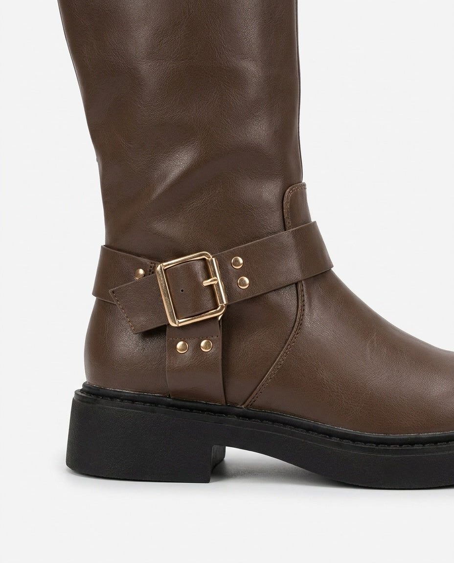 Buckle Harness Knee High Block Heel Boots for Women - View 12