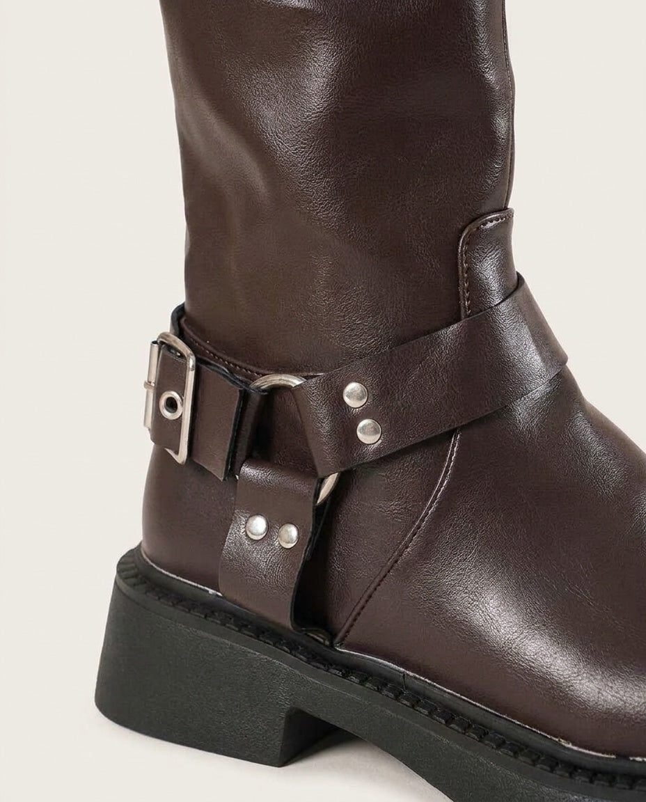 Buckle Harness Knee High Block Heel Boots for Women - View 3