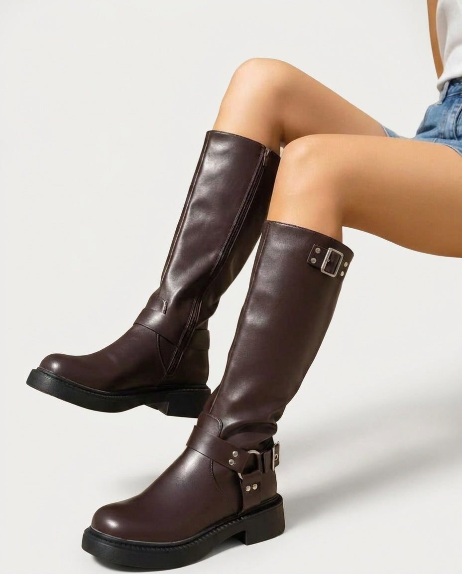 Buckle Harness Knee High Block Heel Boots for Women - View 4