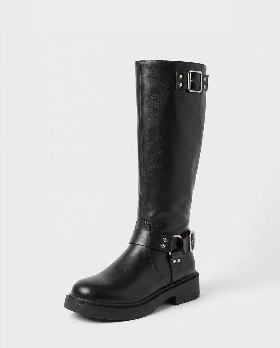 Buckle Harness Knee High Block Heel Boots for Women - View 6