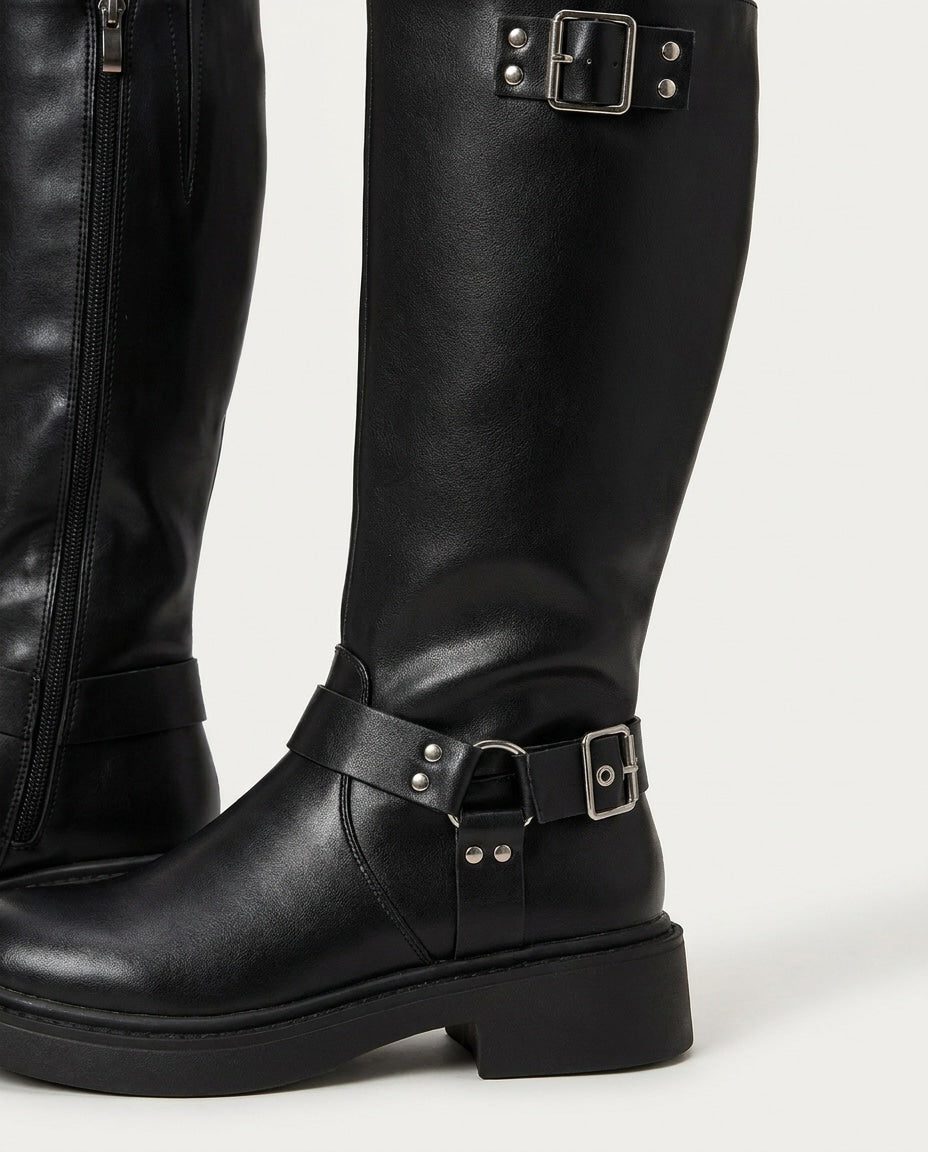 Buckle Harness Knee High Block Heel Boots for Women - View 7