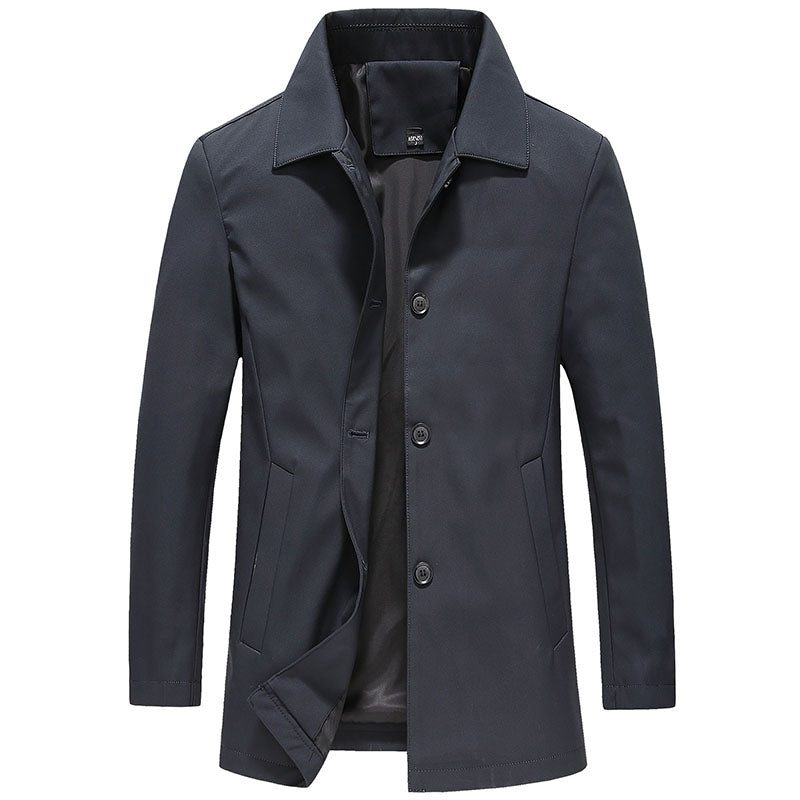 Button-Down Collar Overcoat for Men - Granatowy
