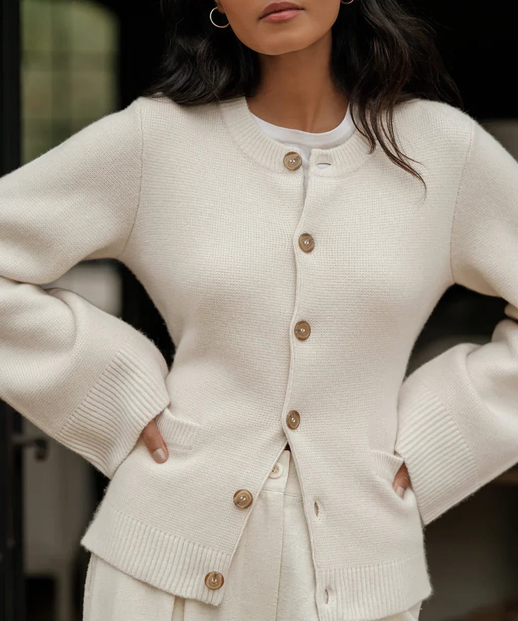 Button-Down Crew Neck Cardigan for Women