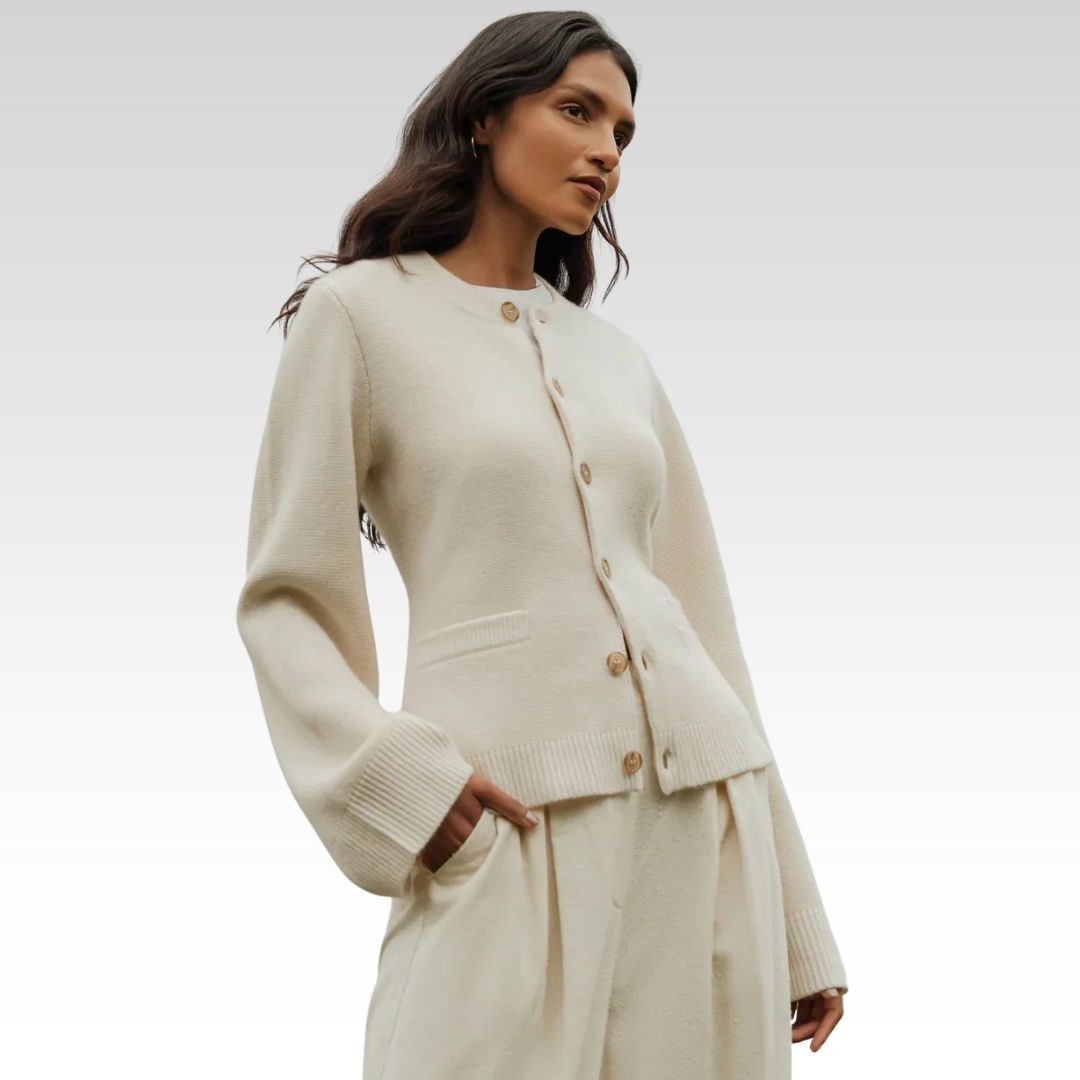Button-Down Crew Neck Cardigan for Women
