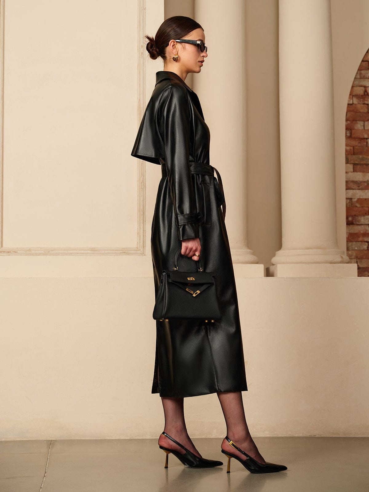 Button-Down Leather Trench Coat for Women - View 2