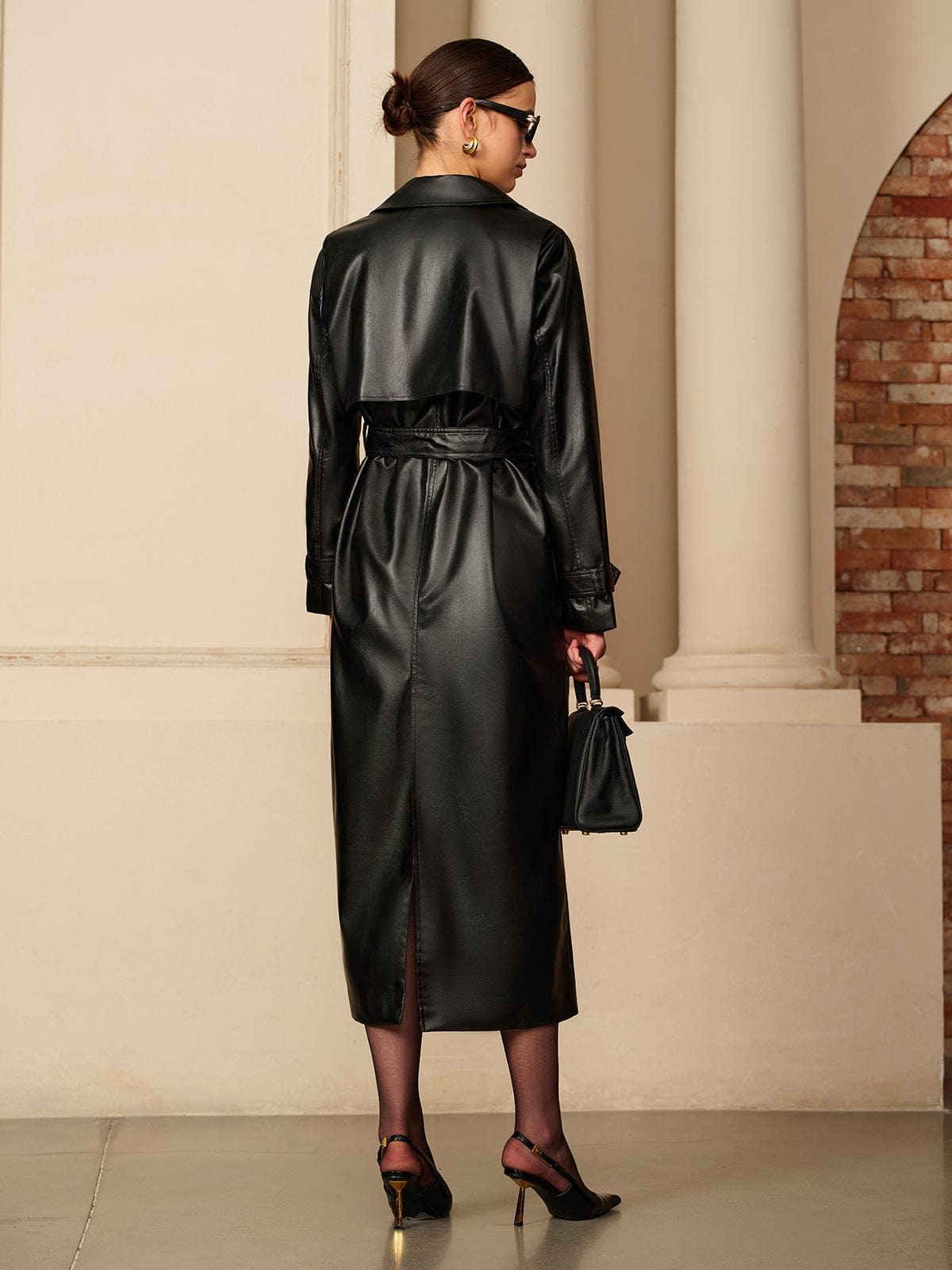 Button-Down Leather Trench Coat for Women - View 5