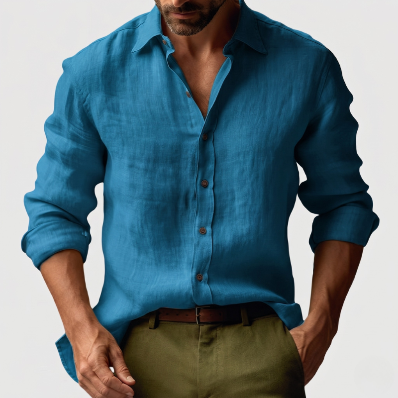 Linen Button-Down Long Sleeve Shirt for Men