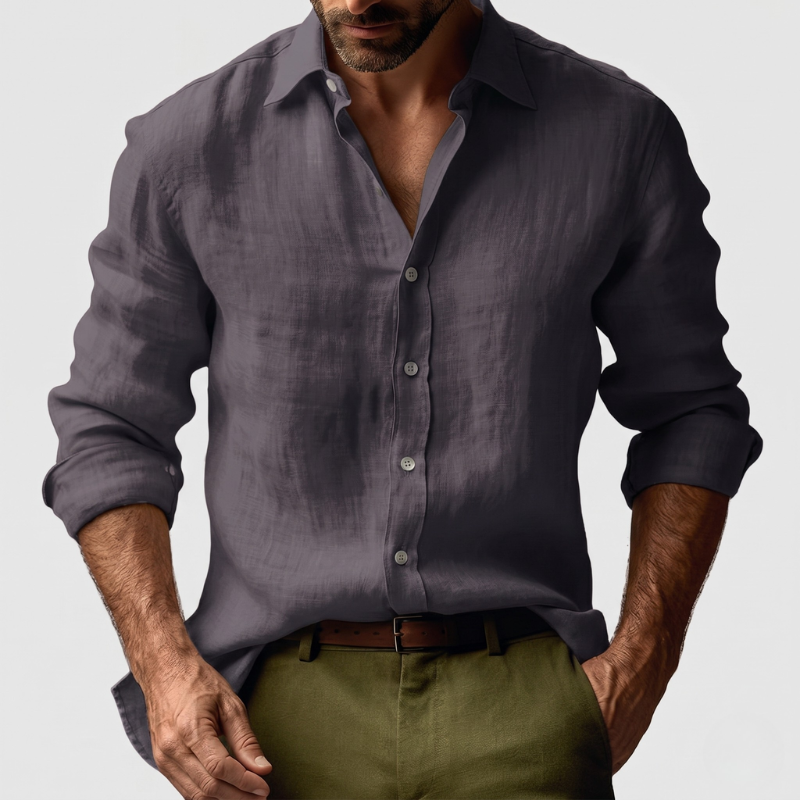 Linen Button-Down Long Sleeve Shirt for Men