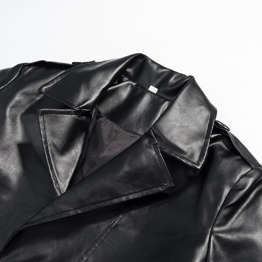 Button-Down Longline Leather Trench Coat for Women - View 3