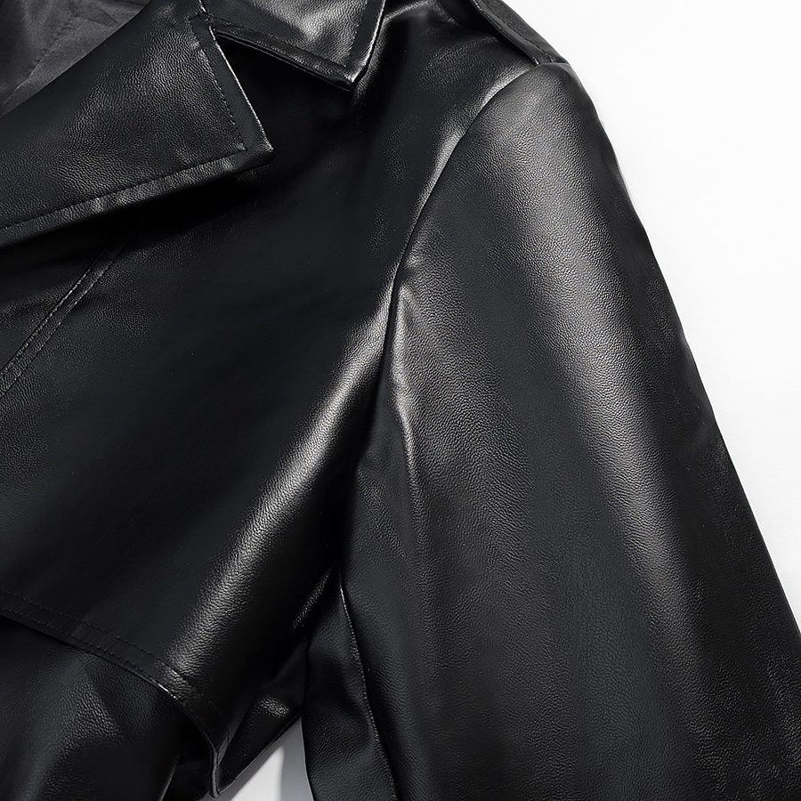 Button-Down Longline Leather Trench Coat for Women - View 4