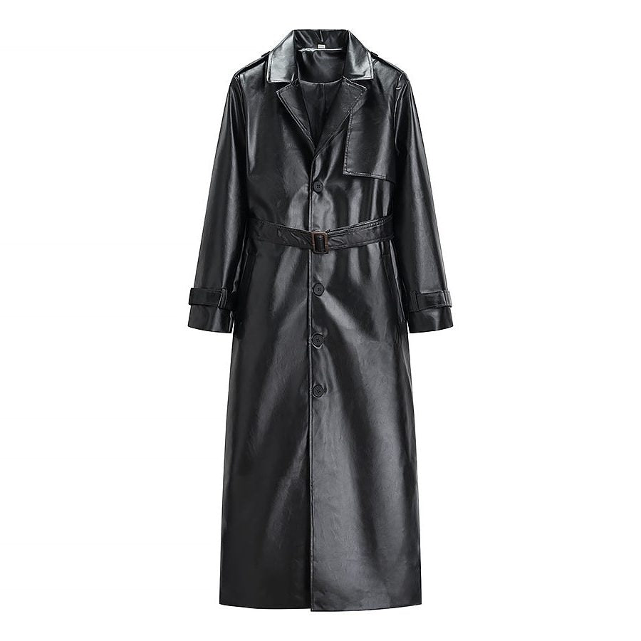 Button-Down Longline Leather Trench Coat for Women - View 5
