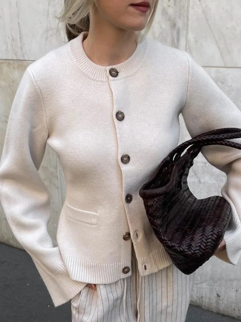 Button-Front Crew Neck Jumper for Women