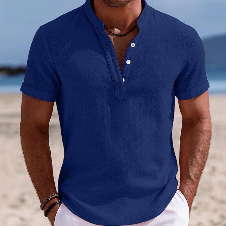 Button-Up Short Sleeve Shirt for Men - Blue