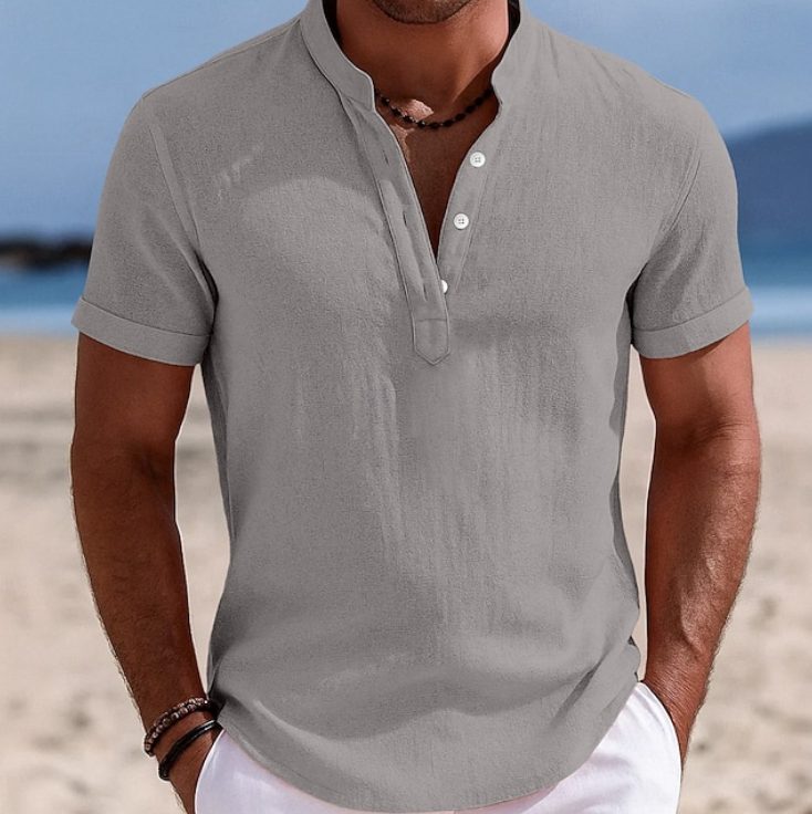 Button-Up Short Sleeve Shirt for Men - Grey