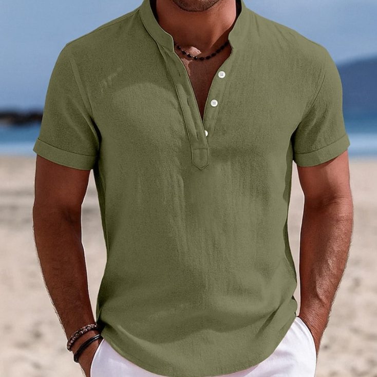 Button-Up Short Sleeve Shirt for Men - Green