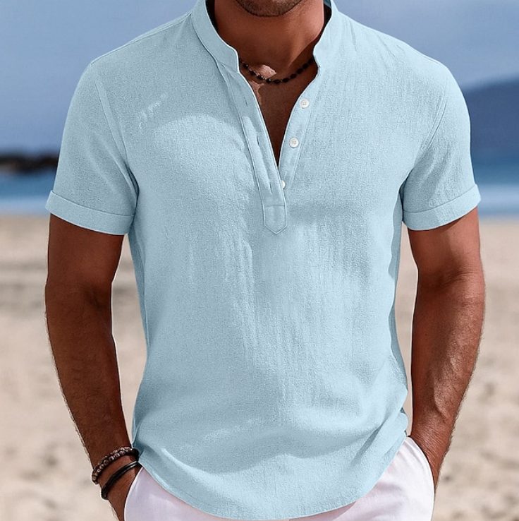 Button-Up Short Sleeve Shirt for Men - Light Blue