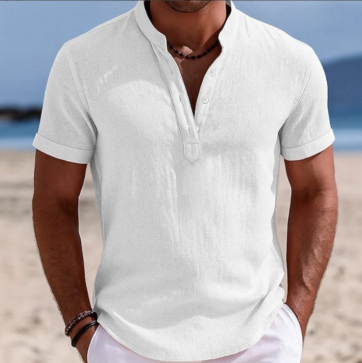 Button-Up Short Sleeve Shirt for Men - White