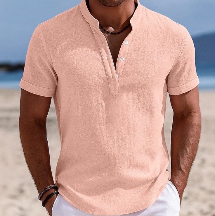 Button-Up Short Sleeve Shirt for Men - Pink
