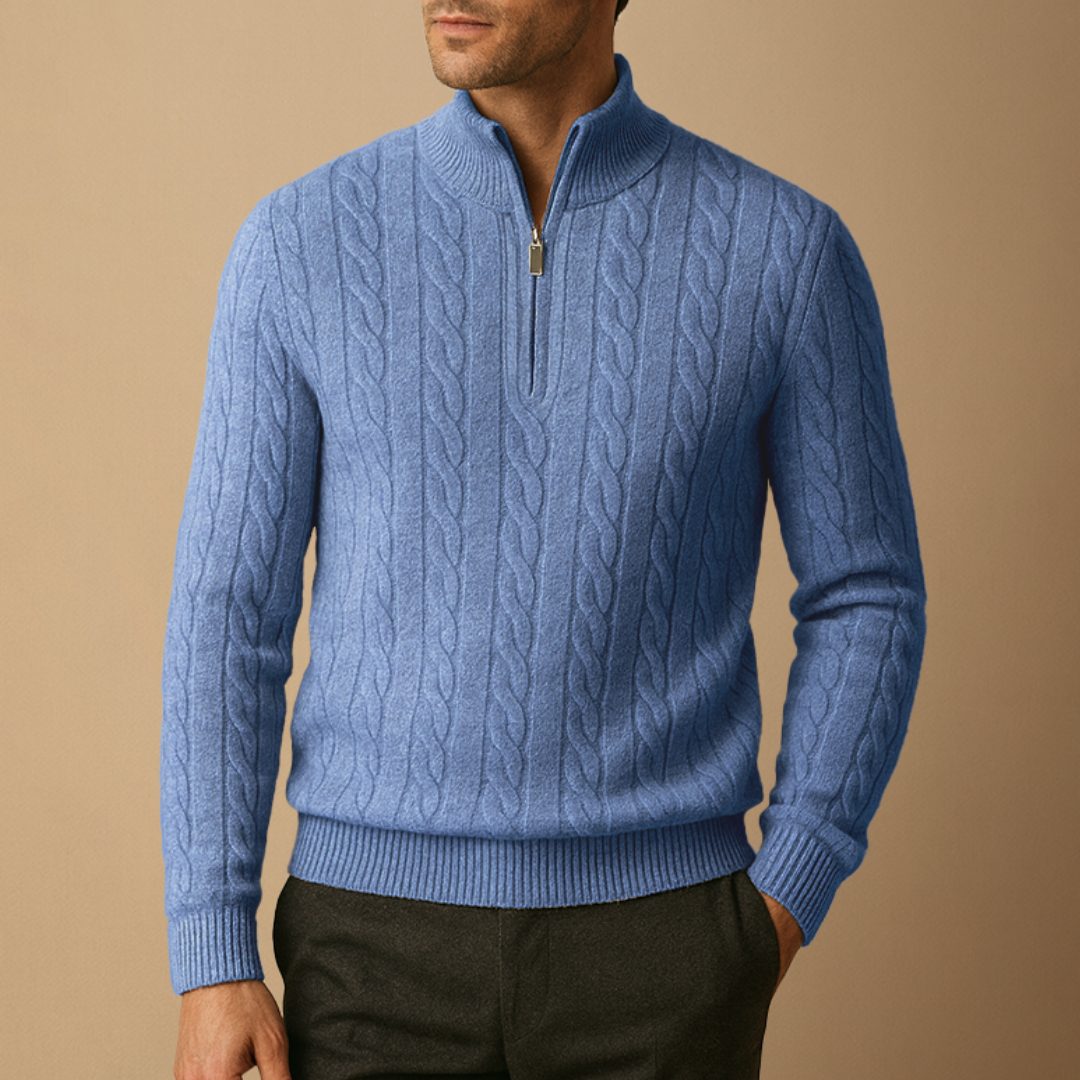 Cable Knit Half Zip Jumper for Men - Srebrny niebieski