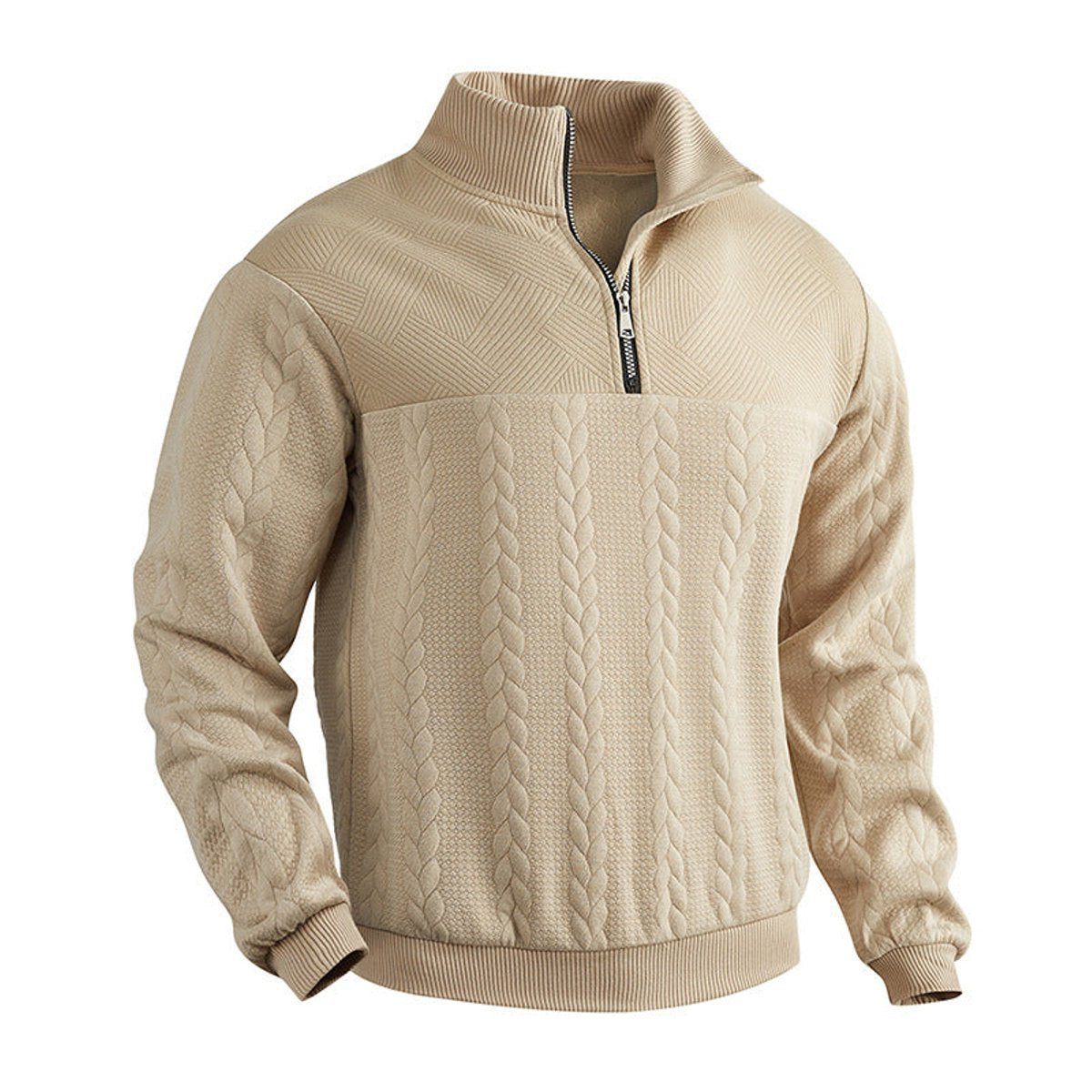 Cable Knit Quarter-Zip Jumper for Men - Beige