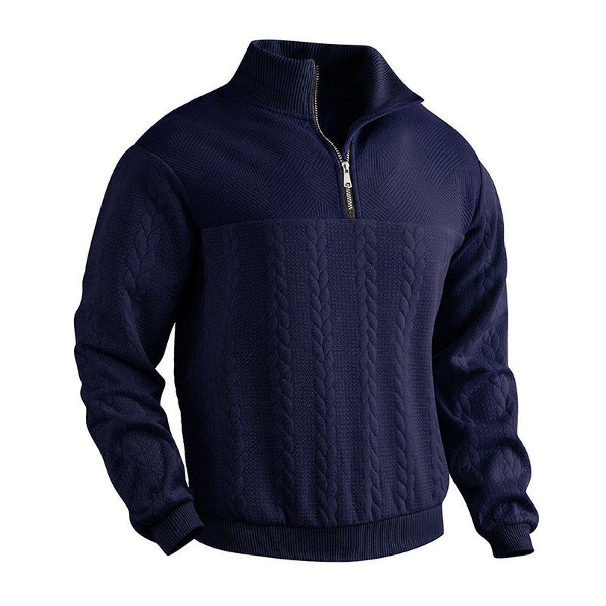 Cable Knit Quarter-Zip Jumper for Men - Navy Blue