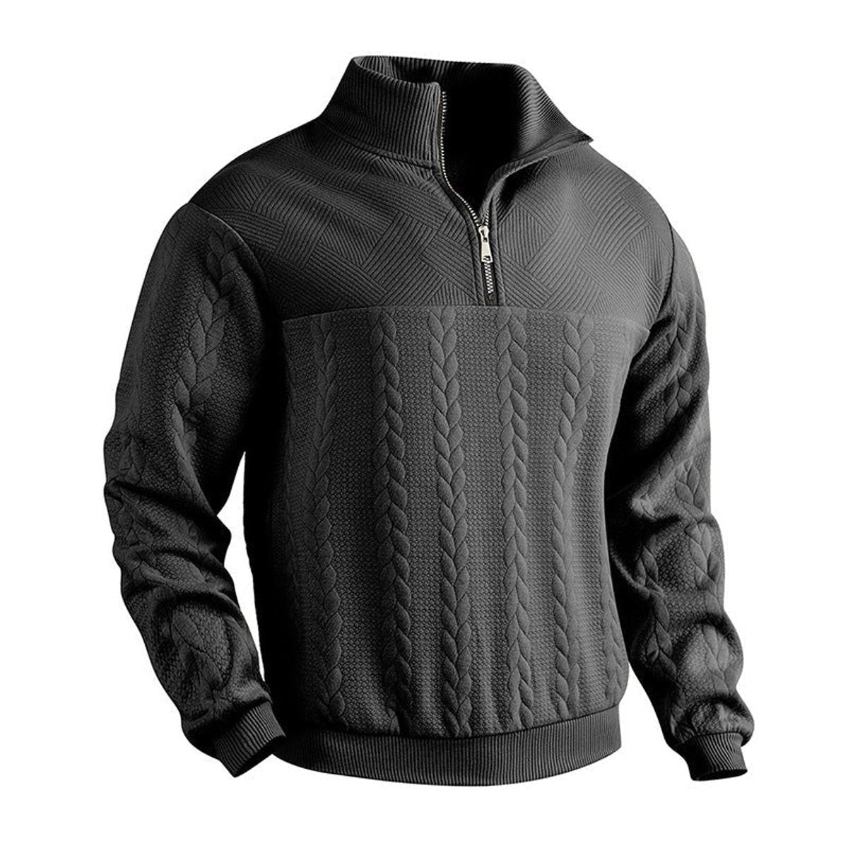 Cable Knit Quarter-Zip Jumper for Men - Black