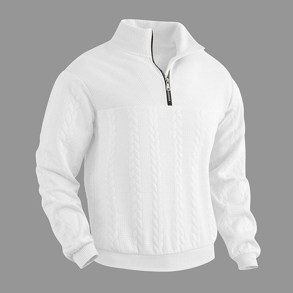 Cable Knit Quarter-Zip Jumper for Men - White