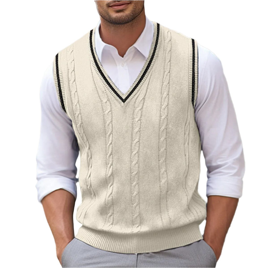 Cable Knit V-Neck Sleeveless Sweater Vest for Men