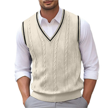 Cable Knit V-Neck Sleeveless Sweater Vest for Men