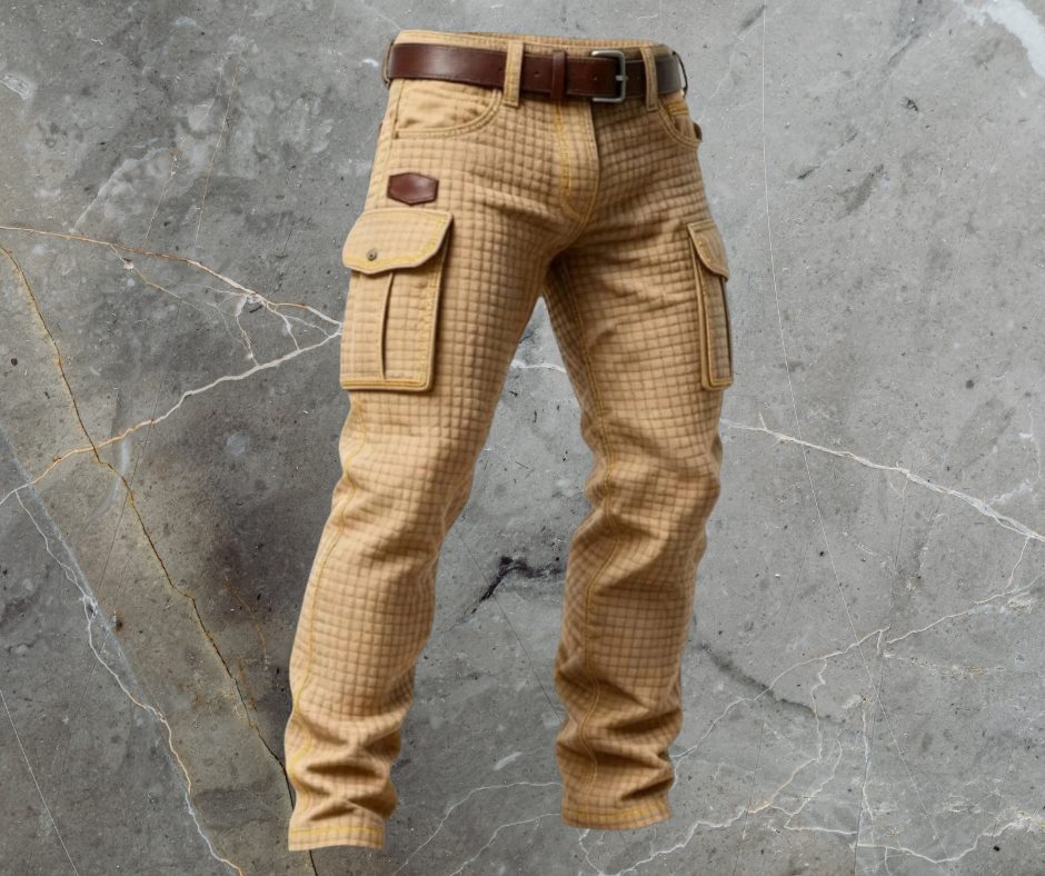 Cargo Trousers with Textured Weave for Men - Beige