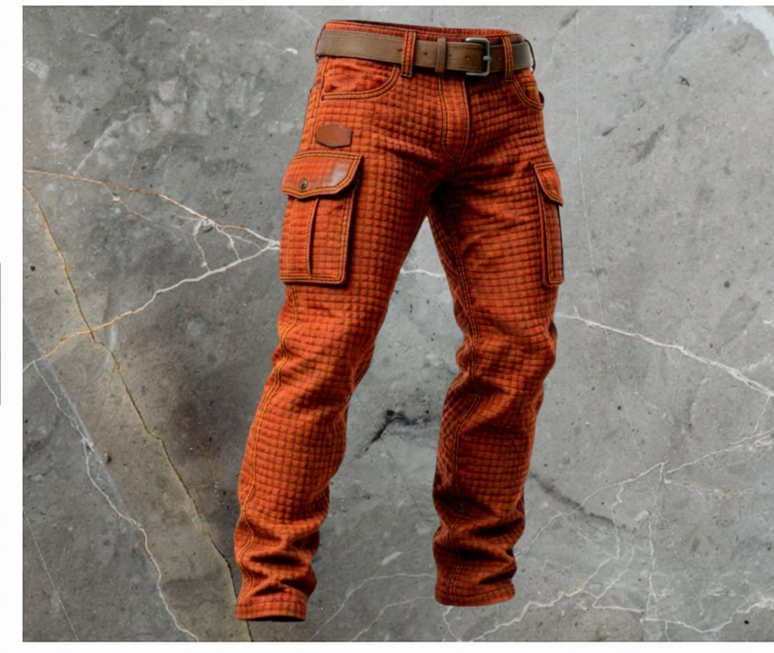 Cargo Trousers with Textured Weave for Men - Camel