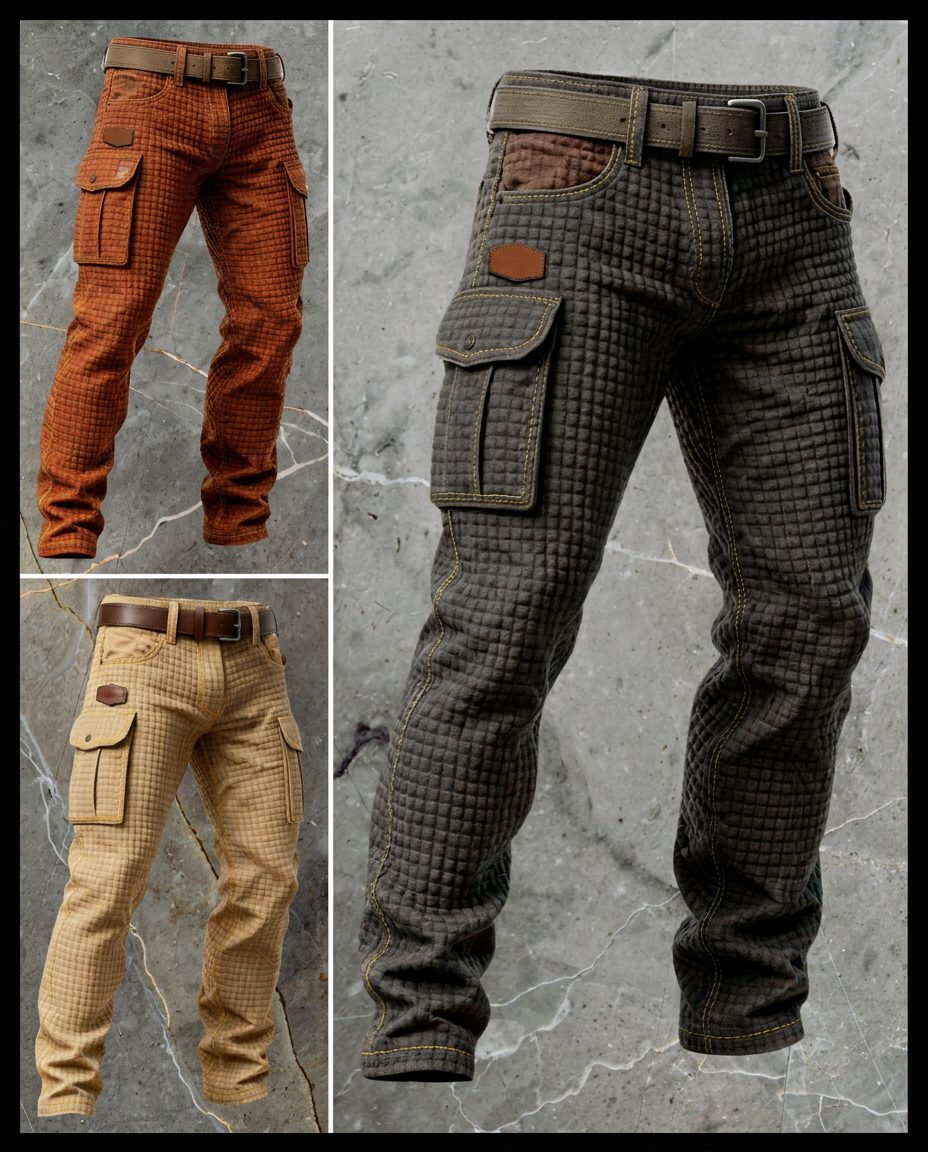 Cargo Trousers with Textured Weave for Men - View 5
