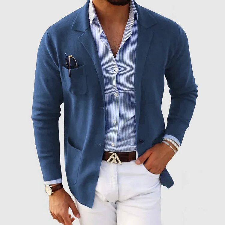 Casual Cotton Blazer with Notch Lapels for Men