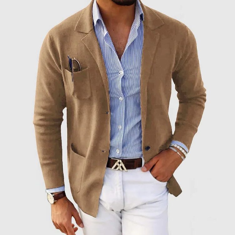 Casual Cotton Blazer with Notch Lapels for Men
