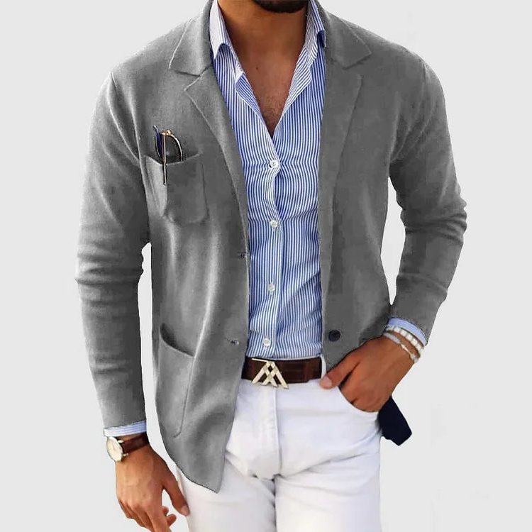 Casual Cotton Blazer with Notch Lapels for Men - Light grey