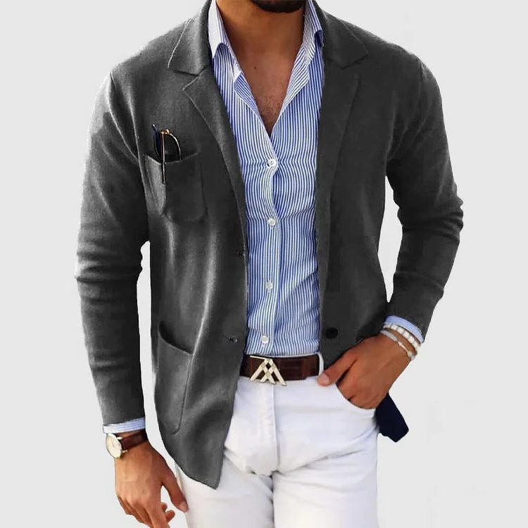 Casual Cotton Blazer with Notch Lapels for Men - Dark grey