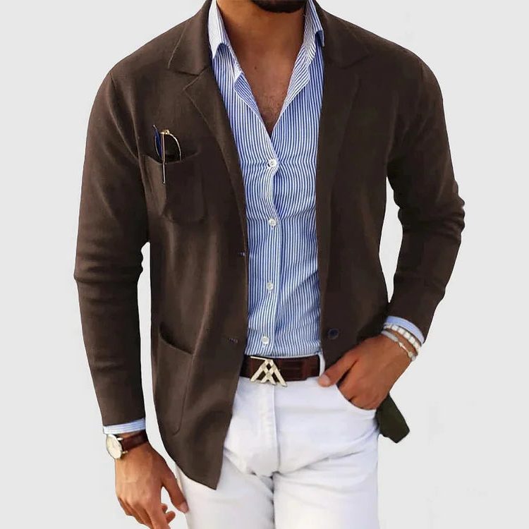 Casual Cotton Blazer with Notch Lapels for Men - Brown