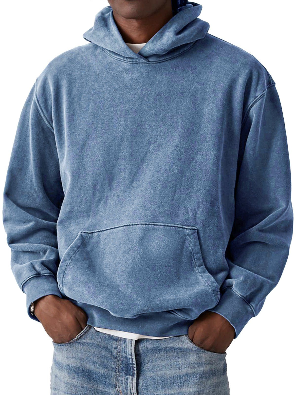 Casual Hoodie with Kangaroo Pocket for Men - Blue