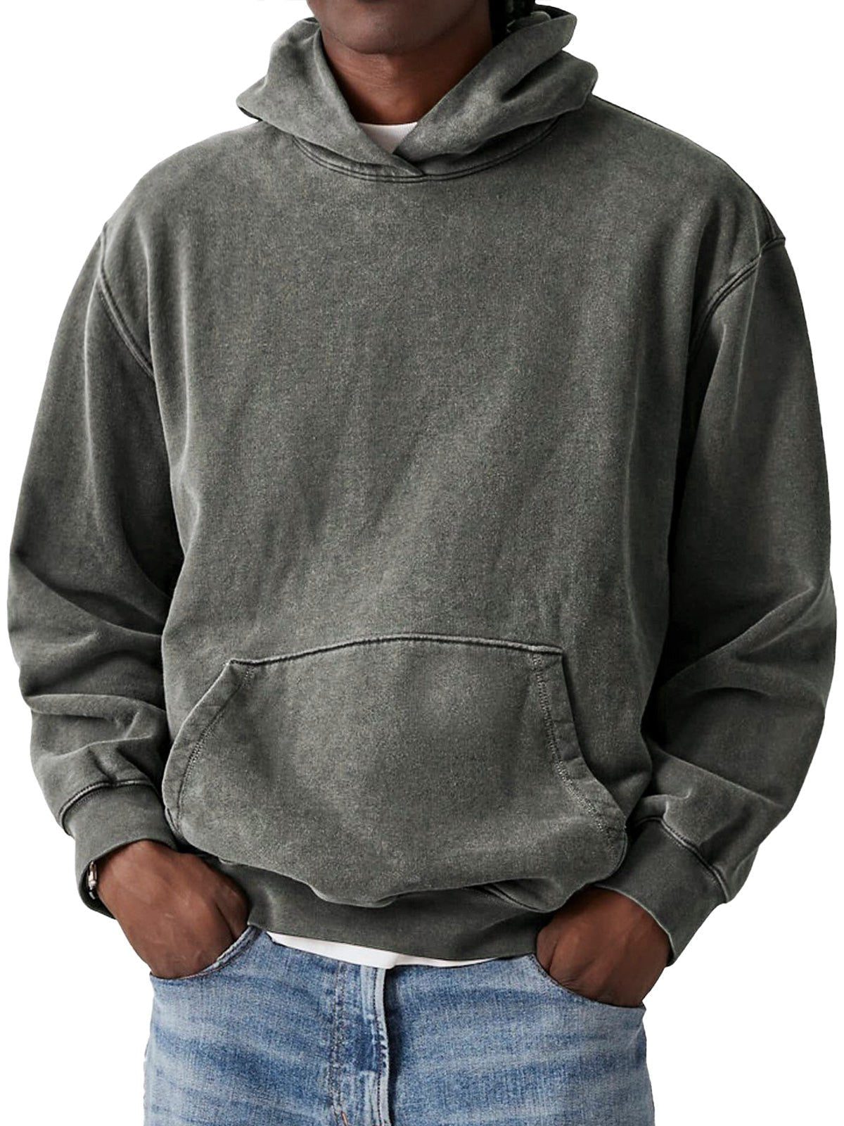 Casual Hoodie with Kangaroo Pocket for Men - Grey