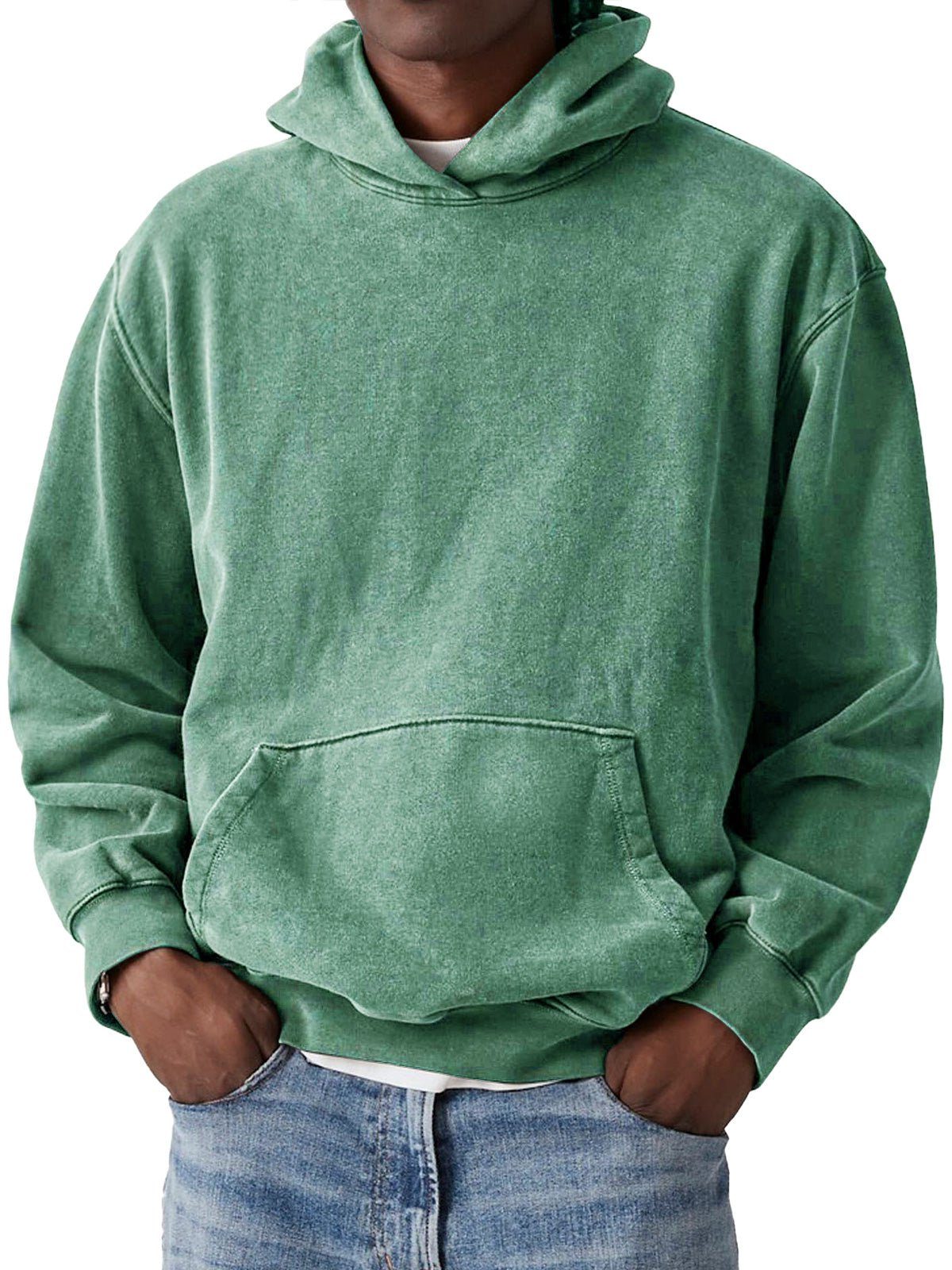 Casual Hoodie with Kangaroo Pocket for Men - Green