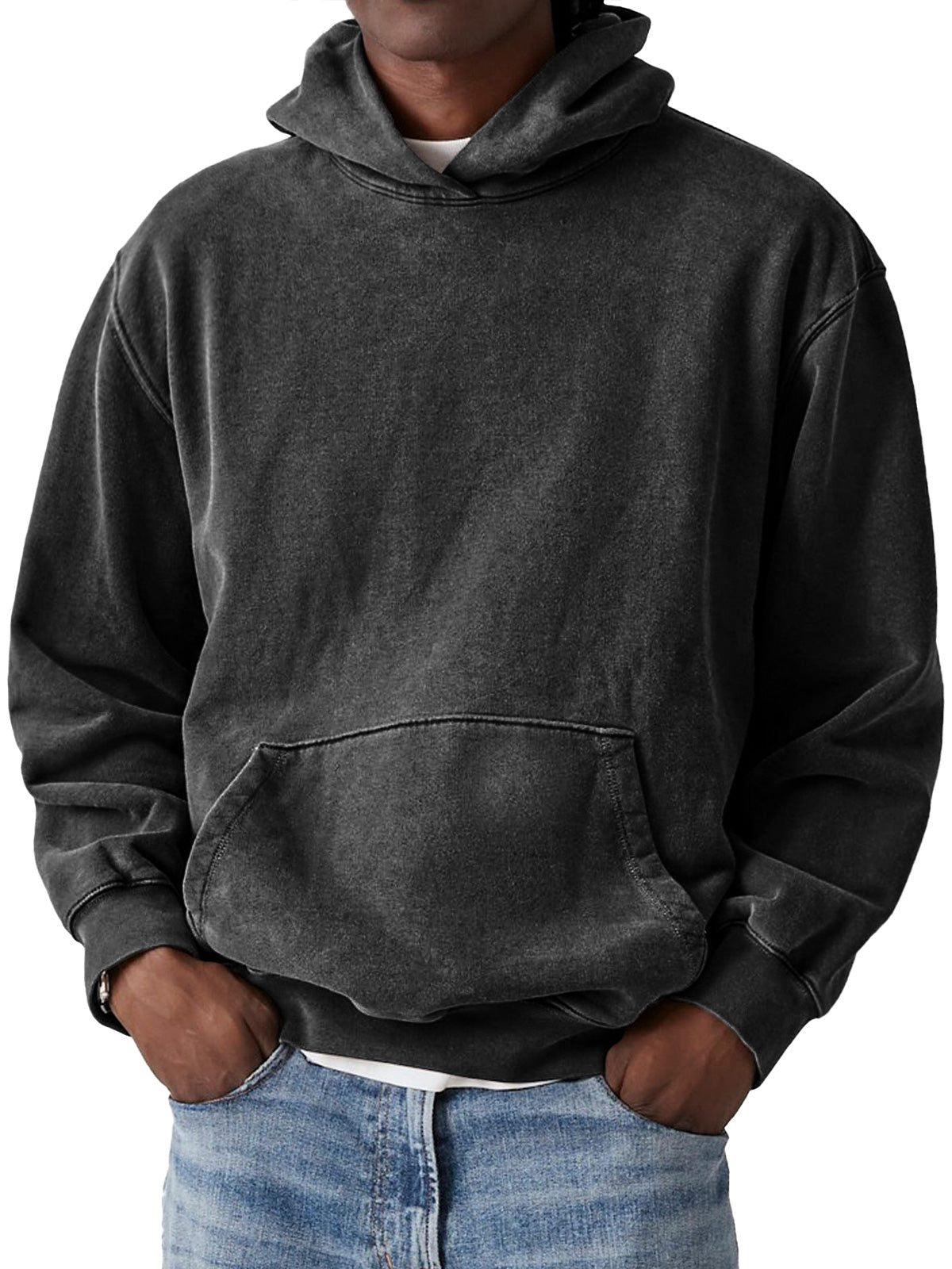 Casual Hoodie with Kangaroo Pocket for Men - Black