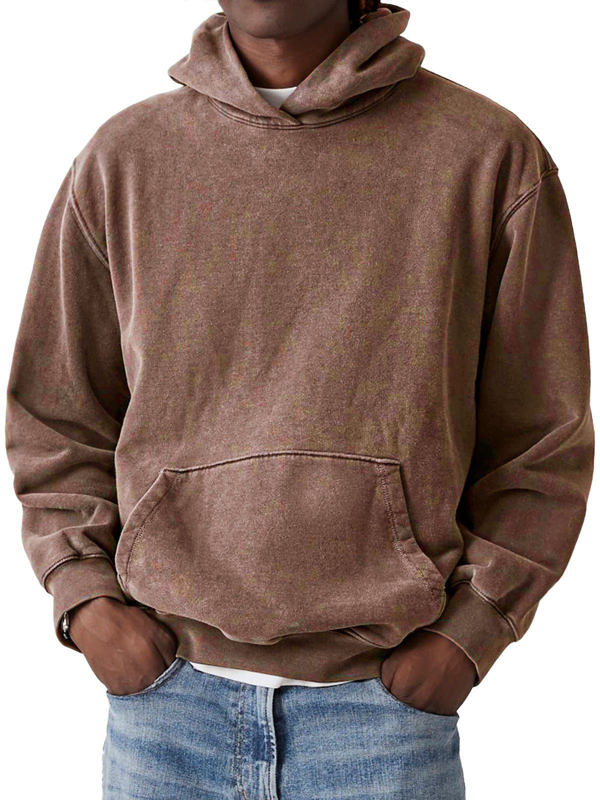 Casual Hoodie with Kangaroo Pocket for Men - Brown