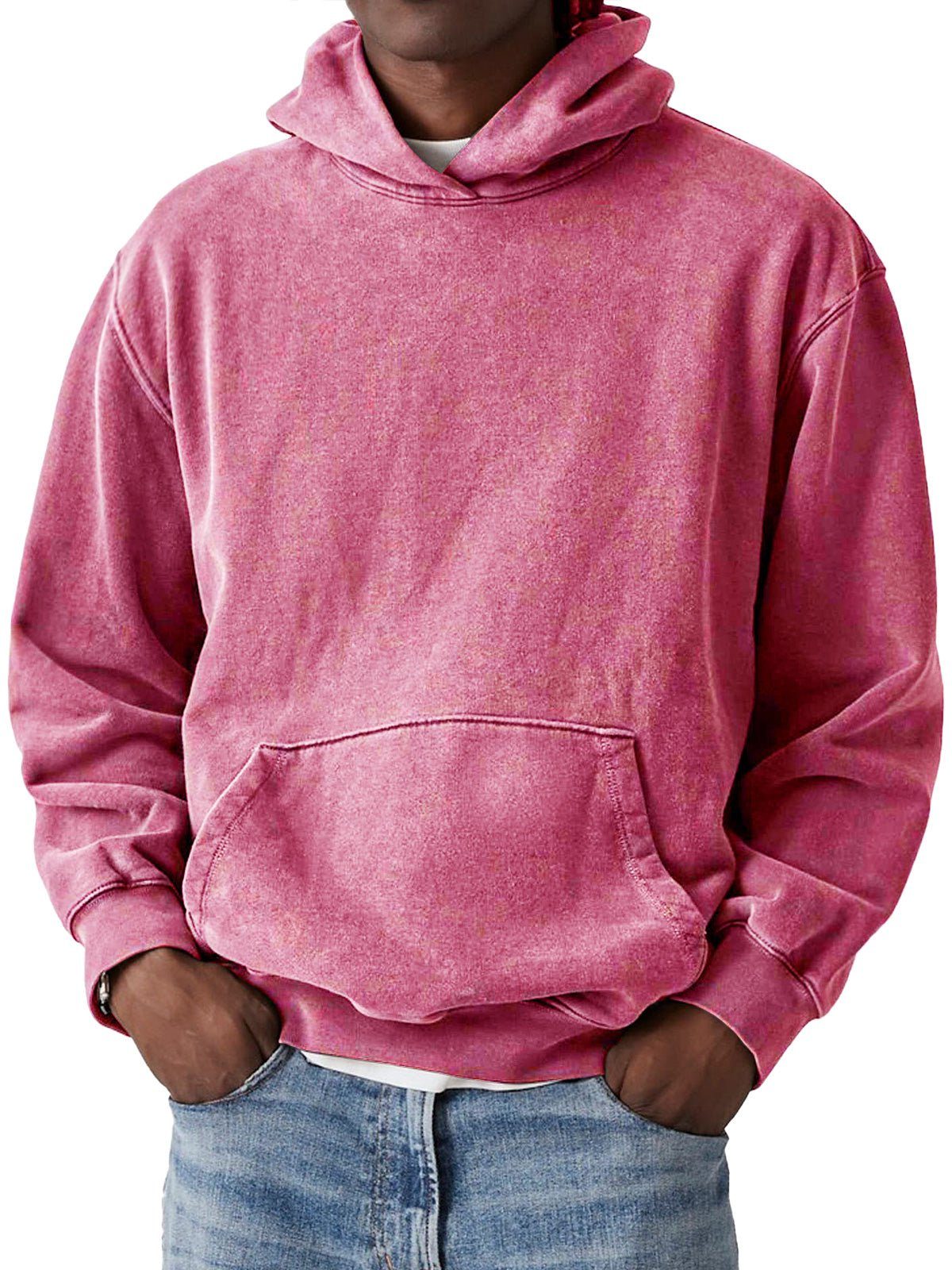 Casual Hoodie with Kangaroo Pocket for Men - Pink