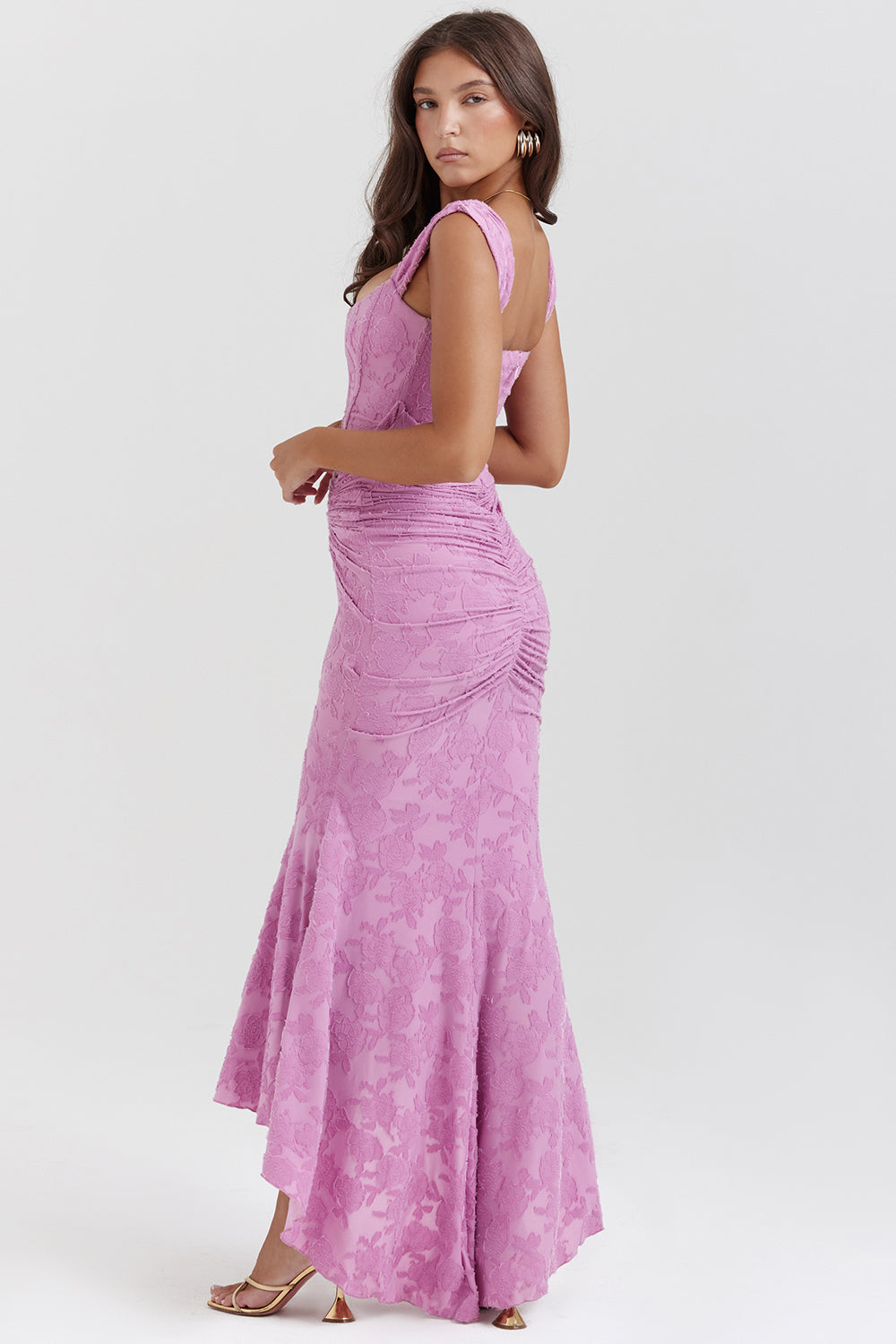 Ruched Lace Maxi Dress Wedding Guest for Women